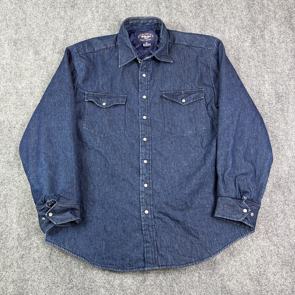 Williams Bay Mens Western Shirt Jacket XL Vintage Denim Quilted Lined Pearl Snap
